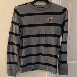 Hollister Gray and Navy Striped Long Sleeve Tee
